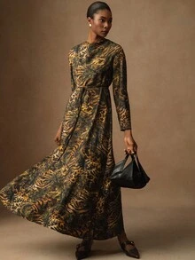 Lyxana Women's Elegant Leopard Print Midi Dress Fall Cloth For Women - Multicolor - View 1