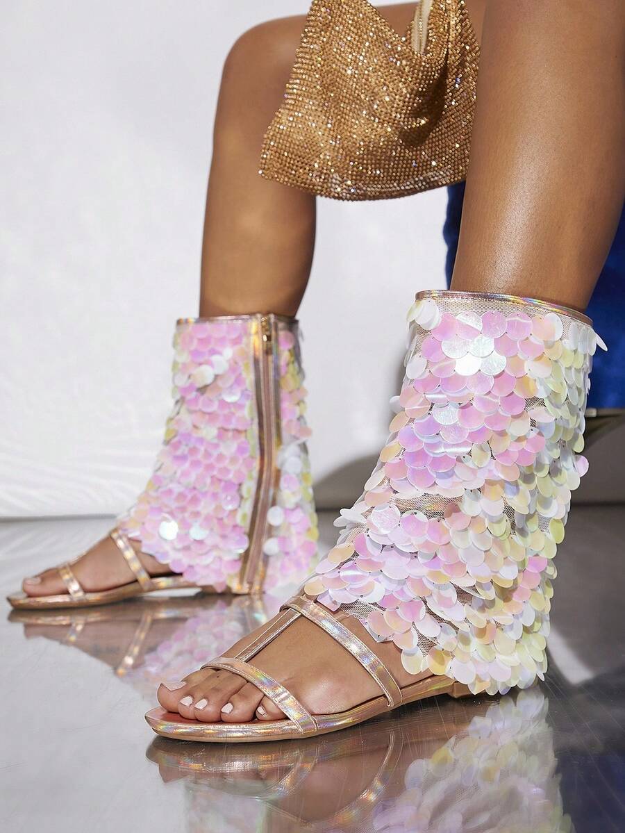 SHUZIA Sequin Detail Sandals Boots - Multicolor - View 1