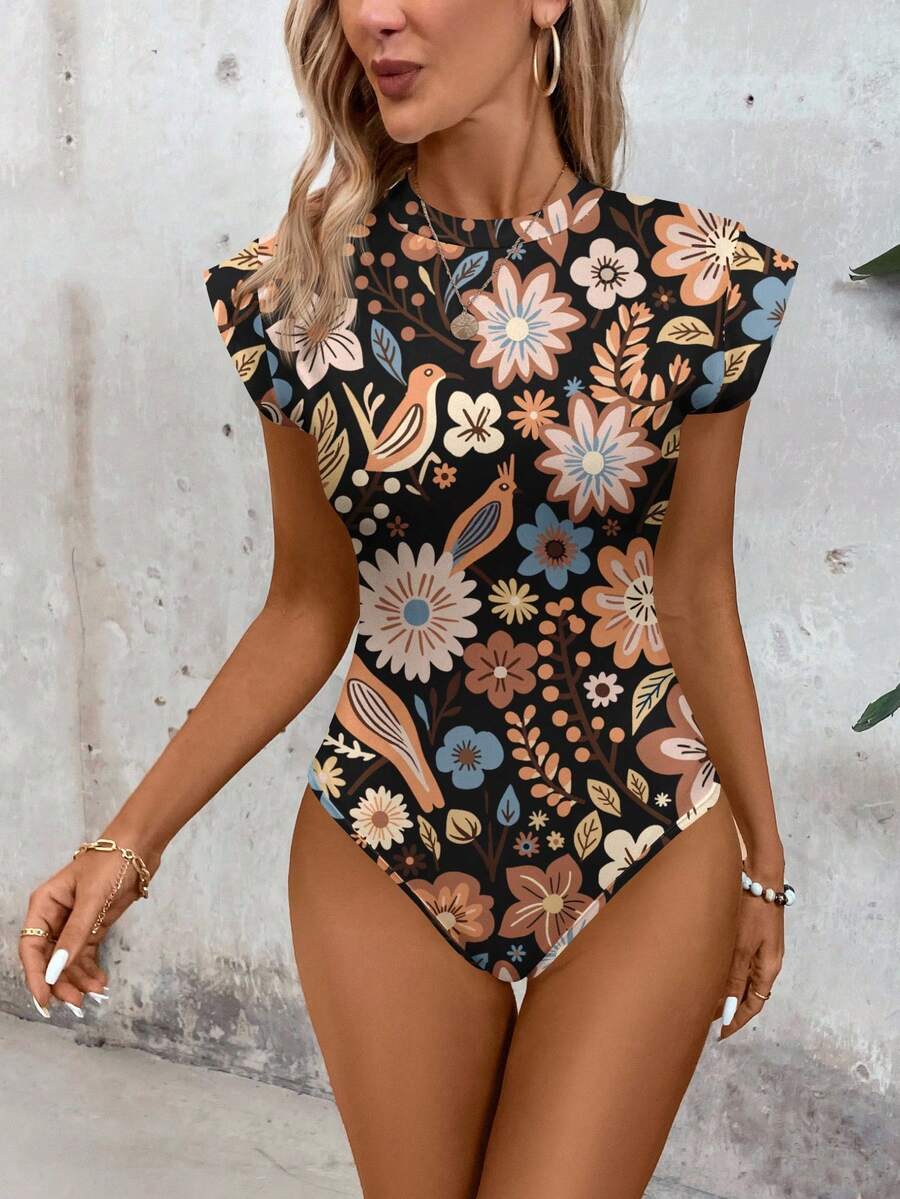 SHEIN LUNE Áo liền thân in họa tiết thường ngày dành cho nữ, thích hợp cho mùa xuân/hè, đi nghỉ mát. - Nhiều màu - Xem 1
