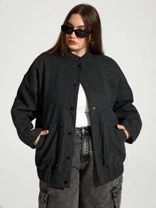 Enliva Plus Size Loose Jacket With Pocket Details And Dropped Shoulders Winter Fall Autumn/Autumn /Winter