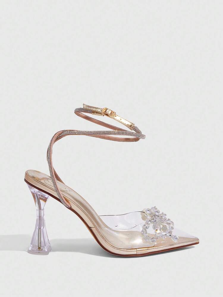 CUCCOO SZL Fashionable & Elegant Transparent Crystal Decorated High Heel Pumps For Christmas Spring Shoes
