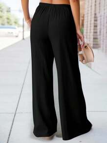 EMERY ROSE Plus Size Casual Versatile Solid Color Textured Wide Leg Pants Fall Cloth For Women - Multicolor - View 2