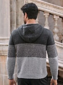Mainfolk Sudadera con capucha y cordón para hombre con bloques de color y bolsillos, gris oscuro, casual para otoño, senderismo e invierno, sudadera con capucha para primavera - Multicolor - Ver 2