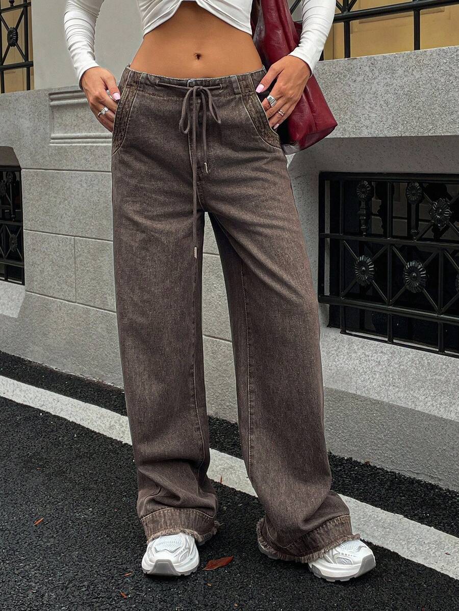Livesso Jeans de mezclilla desgastados y sueltos de estilo casual para mujer, nueva llegada de otoño/invierno - Gris - Ver 1