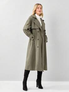 Miaspire Medellånga anti-rynktyg trenchcoat för kvinnor, vår/höst - Armé Grön - Visa 8