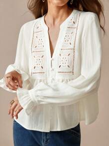 Chiquease Autumn Fashion Embroidered Bohemian Blouse For Women All White Fall Cloth For Women - White - View 5