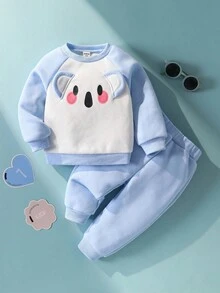 SHEIN 2件套男童可爱熊耳刺绣T恤和长裤套装 - 彩色 - 查看 1