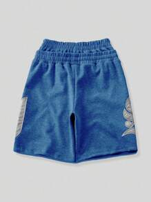 ROMWE MEN Street Life Quần short nam túi vá thêu dáng rộng thoải mái có cạp chun - Màu xanh lam - Xem 3