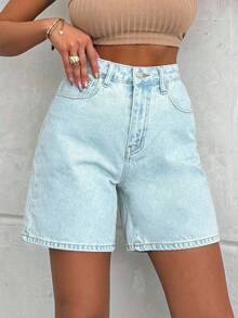 EURMUSE 100%纯棉轻洗高腰短裤