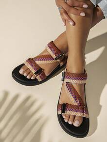 SHUZIA Women Fashionable & Versatile Woven Strap Flat Sandals - Multicolor - View 3