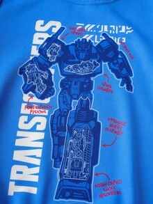 Transformers X SHEIN 青少年男孩休闲日常街头机器人与字母印花套头衫，春秋季 - 藍色 - 查看 6