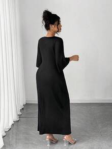 Elenzga Plus Size V-Neck Cinched Waist Bodycon Dress - Black - View 2