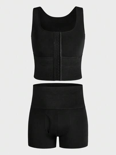 SHEIN Conjunto de camiseta e calcinha modeladora masculina plus size de cor sólida