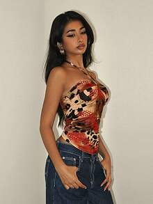 SHEIN Unity 女士性感露背扭纹吊带背心，动物印花，夏季 - 彩色 - 查看 5