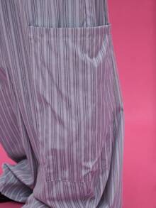 COUREZ 中号灯笼裤亚麻条纹长裤/Y2K 街头时尚女式夏季服装夏季下装度假复古