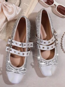 SHUZIA Women's Silver Low Vamp Summer Elegant Flat Shoes - Silver - View 3