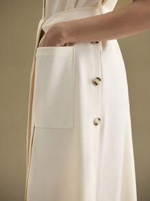 Ontre 休闲纯色系腰无袖连衣裙，2025新款女装，适合秋冬季，所有季节，返校，万圣节，圣诞节，女教师装，休闲外出，婚礼宾客装，优雅教堂/商务休闲装 - 杏色 - 查看 7