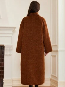 Aveloria Rosie Abrigo de piel sintética de estilo europeo holgado y de cuello chal oversize - Café integral - Ver 3