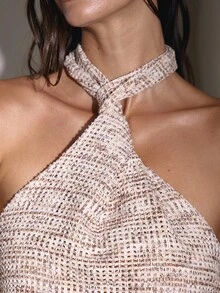 MUSERA 露背系带修身尖下摆针织上衣，秋季可爱乡村西部风，圣诞节同步款，优雅