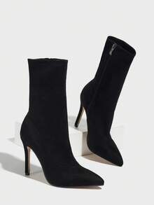 CUCCOO SZL Women's Pointed Toe Elastic Slim Stiletto High Heel Side Zipper Patent Leather Sexy Skinny Shiny Ankle Boots For Christmas Valentine's Day Spring Shoes - Black - View 1