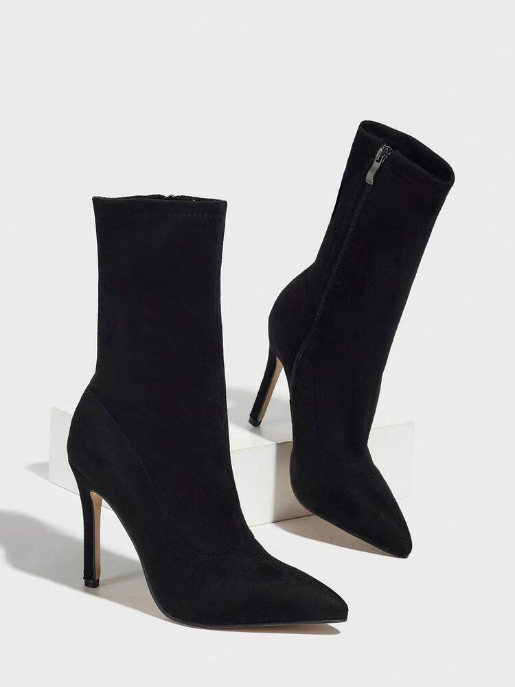 CUCCOO SZL Women's Pointed Toe Elastic Slim Stiletto High Heel Side Zipper Patent Leather Sexy Skinny Shiny Ankle Boots For Christmas Valentine's Day Spring Shoes