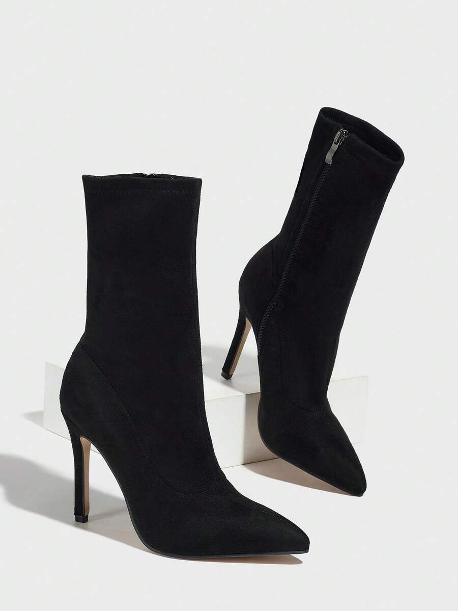 CUCCOO SZL Women's Pointed Toe Elastic Slim Stiletto High Heel Side Zipper Patent Leather Sexy Skinny Shiny Ankle Boots For Christmas Valentine's Day Spring Shoes - Black - View 1