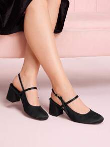 CUCCOO DOLLMOD 法式玛丽珍露背时尚优雅通勤高端女士粗跟高跟鞋 - 黑色 - 查看 4