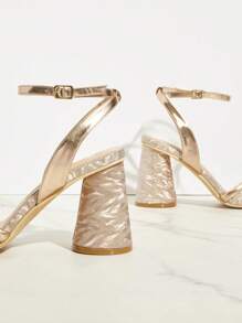 SHUZIA Women's Fashionable High Heel Sandals With Gold Printing