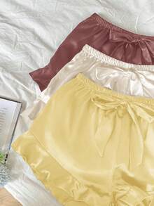 LuxeNights Bộ 3 món/Bộ trang phục phối ren lụa giả màu tương phản - Nhiều màu - Xem 3