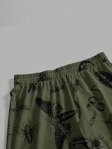 ROMWE Gothic Style Green Plant, Skull, Snake, Moth, Spider Printed Loose Wide Leg Pants, Plus Size, Dark Horror, Halloween - Green - View 3