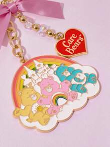 SHEIN X Care Bears 3 件可爱蝴蝶结、心形、彩虹、星星图案泰迪熊锌合金钥匙扣、包包挂件、收藏礼物、金色 - 彩色 - 查看 3