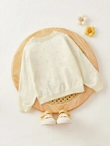 Cozy Pixies 女婴休闲长袖荷叶边针织开衫，春/秋 - 杏色 - 查看 2