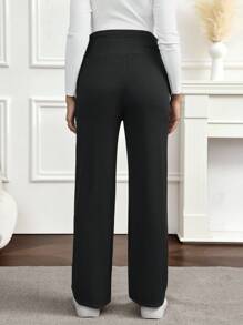 SHEIN 系腰褶皱全长孕妇裤 - 黑色 - 查看 2