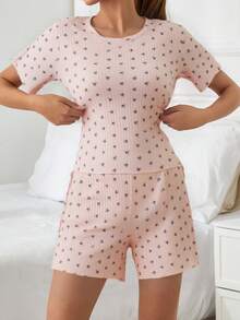EURMUSE Conjunto de 2 piezas con estampado floral colorido para mujer, conjunto de ropa de estar en casa - Multicolor - Ver 4