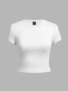 SHEIN EZwear 4 peças Camiseta Casual Feminina Slim de Gola Redonda de Manga Curta, Adequada para o Verão - Multicolorido - Ver 11
