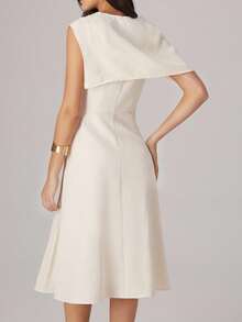 Modelyn Asymmetric Pleated Design Flared Dress, French Chic Niche Style, Apricot Color - Apricot - View 2