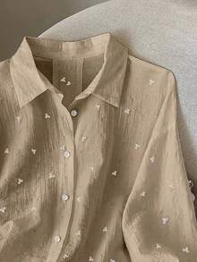 Resyla Women's Fashionable Loose Thin Backless Tie-Up Long Sleeve Shirt, Spring/Summer - Khaki - View 6