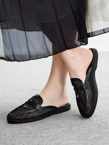 CUCCOO BIZCHIC 女士时尚黑色网眼舒适透气一脚蹬平底鞋，适合通勤、户外、工作、日常穿着，用途广泛 - 黑色 - 查看 5