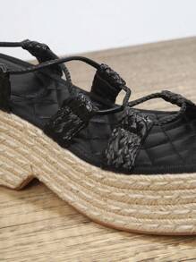 SHUZIA Sandalias cuña con cordón PU de punta abierta - Negro - Ver 2