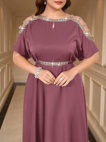 SHEIN Clasi Plus Size Rhinestone Decor Off-Shoulder Elegant Solid Color Dress