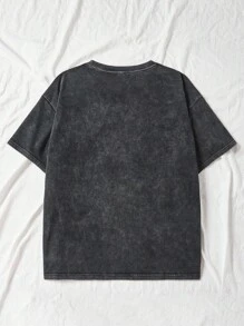 Comfortcana 加大码万圣节酸洗外观复古针织破洞宽松针织尖叫骷髅鬼脸图案卡通图案短袖 T 恤 - 黑色 - 查看 2