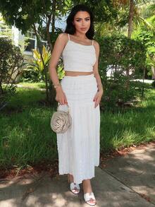 Durrani Popal Women's Apricot Elegant Ruffle Edge Camisole And Skirt 2 Pieces Set, Vacation Outfits Woman, Summer Outfits For Women, Western Wear Women, Country Outfits, Vacation Two Pieces Set