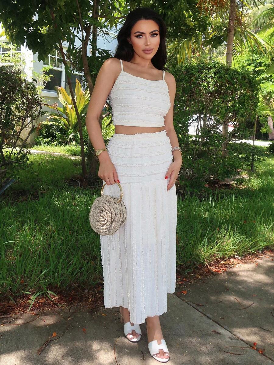 Durrani Popal Women's Apricot Elegant Ruffle Edge Camisole And Skirt 2 Pieces Set, Vacation Outfits Woman, Summer Outfits For Women, Western Wear Women, Country Outfits, Vacation Two Pieces Set