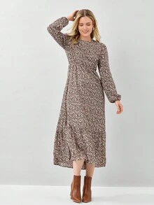 Miaspire 女士休闲长袖收腰碎花图案长裙秋季 - 彩色 - 查看 3