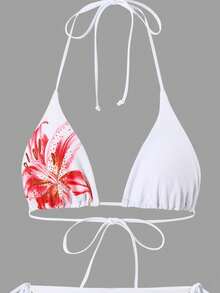 Swim Oasis Women's 3 Pieces Swimwear Set: Halter Spaghetti Strap Bikini Top, Side-Tie Bottoms And Long Mesh Coverup Skirt, Vacation/Beach Style, Summer