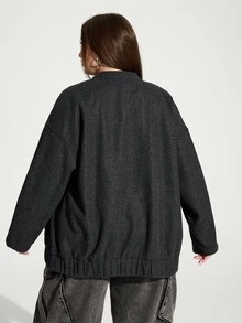 Enliva Plus Size Loose Jacket With Pocket Details And Dropped Shoulders Winter Fall Autumn/Autumn /Winter