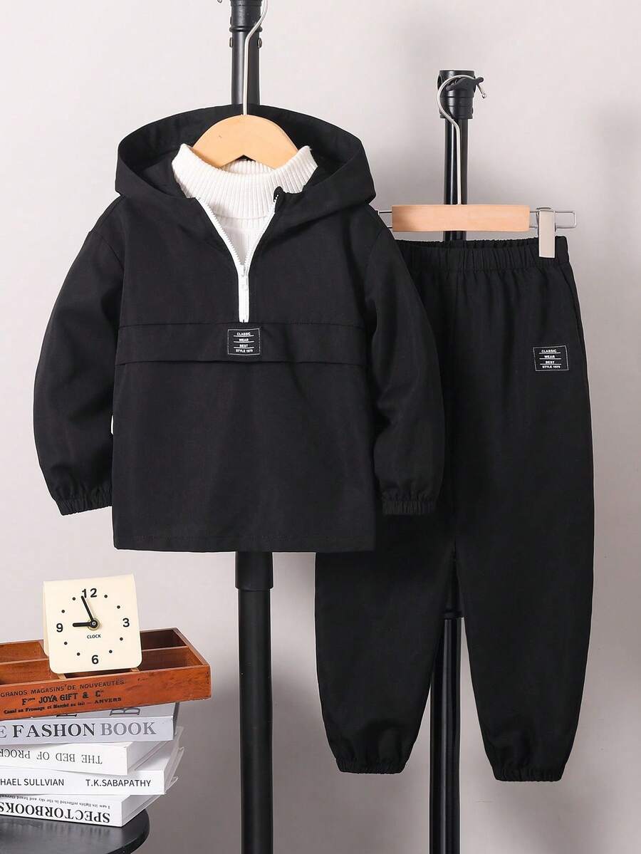 SHEIN Young Boy 2pcs Spring/Summer Lightweight Suit, Minimalist Hooded Long Sleeve Top With Drawstring Ankle Sports Pants, Fashionable Casual Two Pieces Set Fall Winter