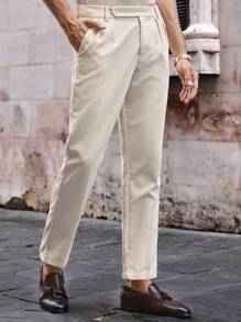 Manfinity VCAY Calça de Terno Casual Masculina de Veludo Canelado, Cintura Média, Ajuste Afunilado, Old Money - Branco - Visão 3