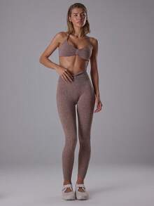 Musera Sport Áo ngực thể thao không đường may, kiểu buộc dây phía trước, chất liệu vải dày dặn, thích hợp cho tập gym, pilates, thể dục, chạy bộ mùa đông. - Màu nâu Sô-cô-la - Xem 6