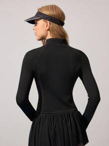 CourtClass 休闲百搭撞色条纹立领运动夹克 - 黑色 - 查看 2